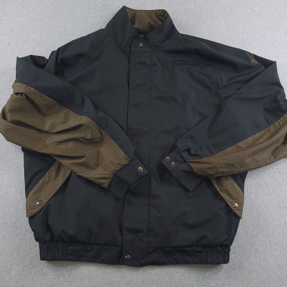 FootJoy DryJoys Jacket Mens XL Black Windbreaker Golf Mock Neck Houndstooth